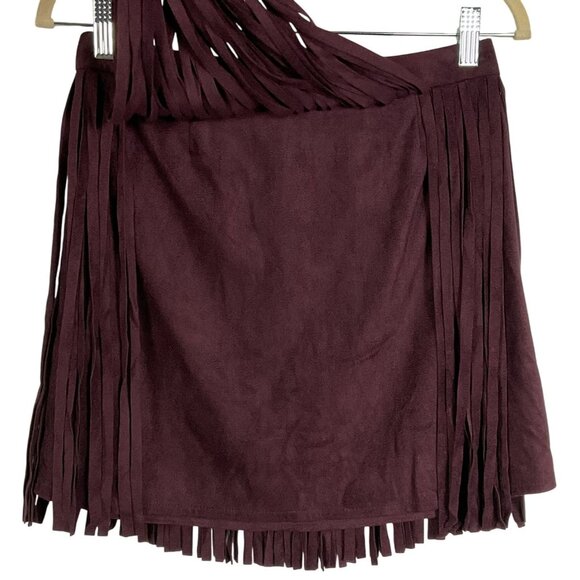 BB Dakota Barton Fringe Skirt Faux Suede Antelope Boysenberry Size 4 NWT - Picture 3 of 10